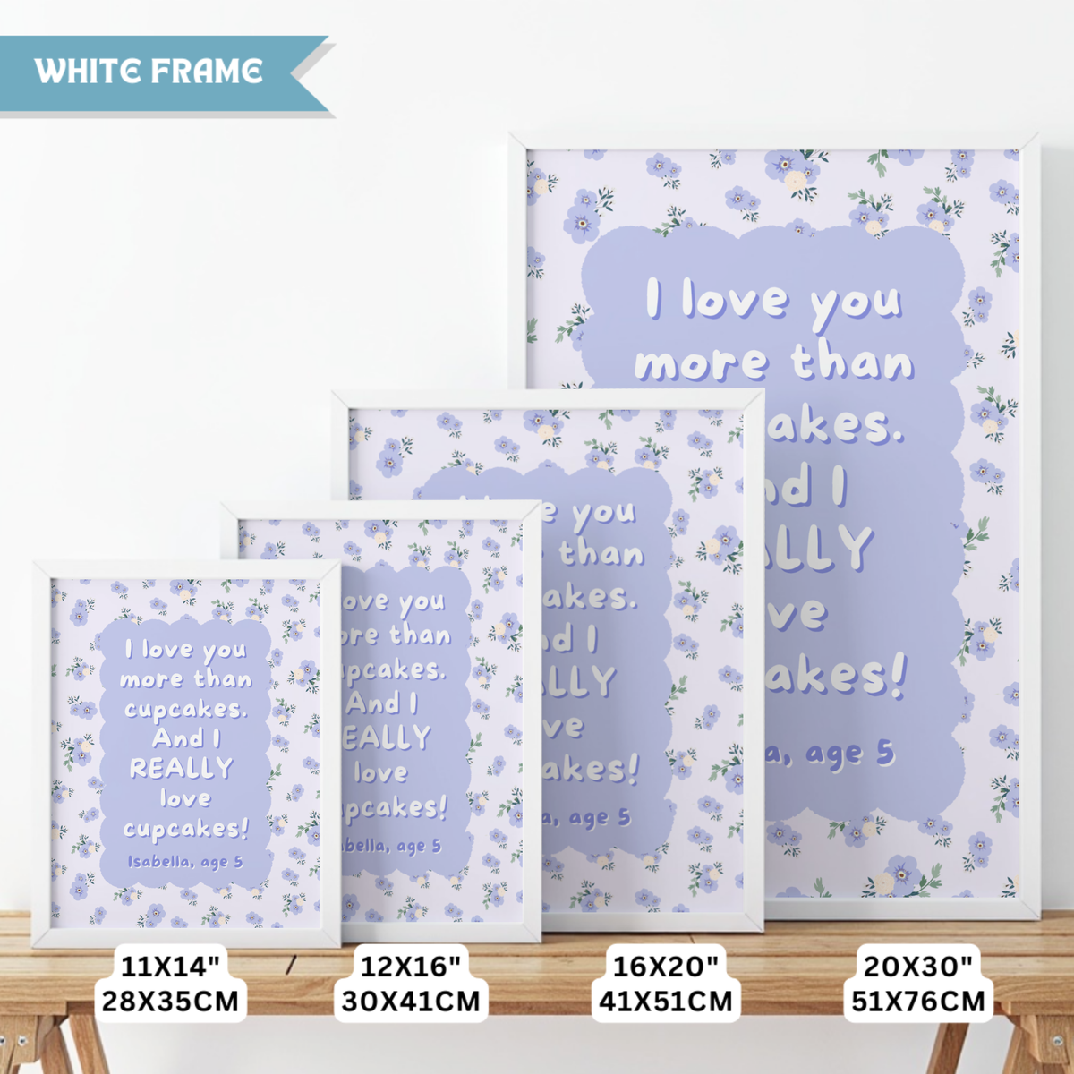 Personalized Floral Wall Art - Vertical Purple Print for Kids