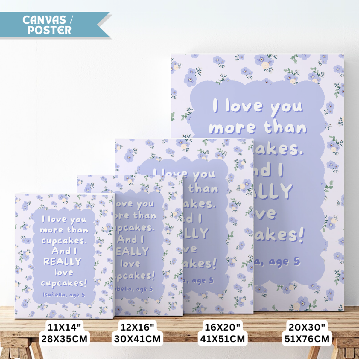 Personalized Floral Wall Art - Vertical Purple Print for Kids