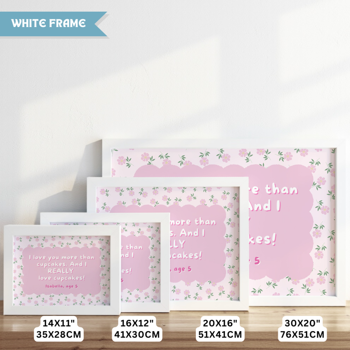 Custom Floral Kids Quote Wall Art - Pastel Pink Horizontal Print