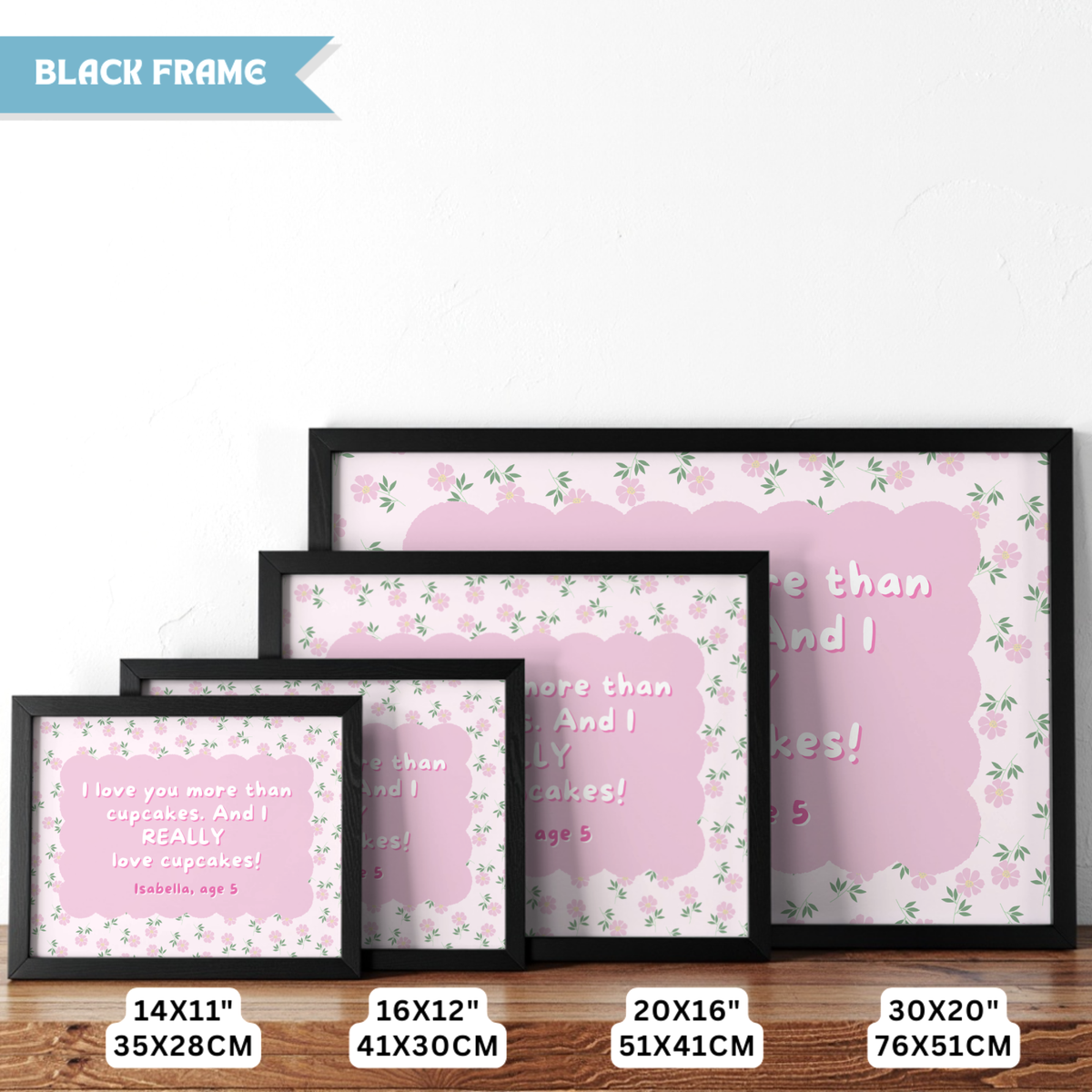 Custom Floral Kids Quote Wall Art - Pastel Pink Horizontal Print