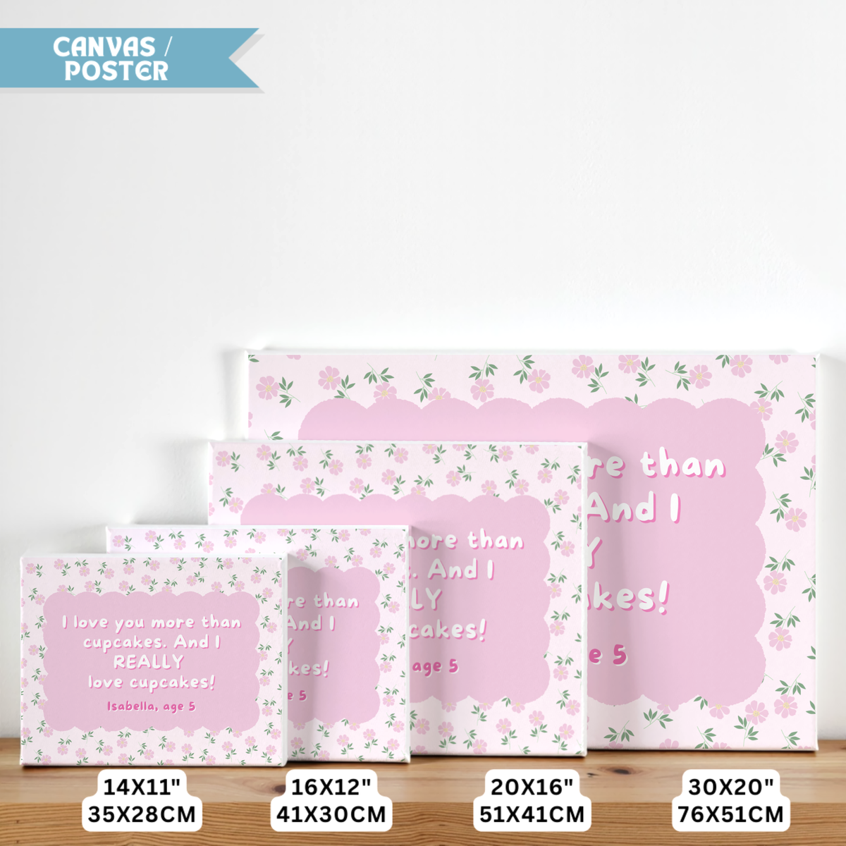 Custom Floral Kids Quote Wall Art - Pastel Pink Horizontal Print