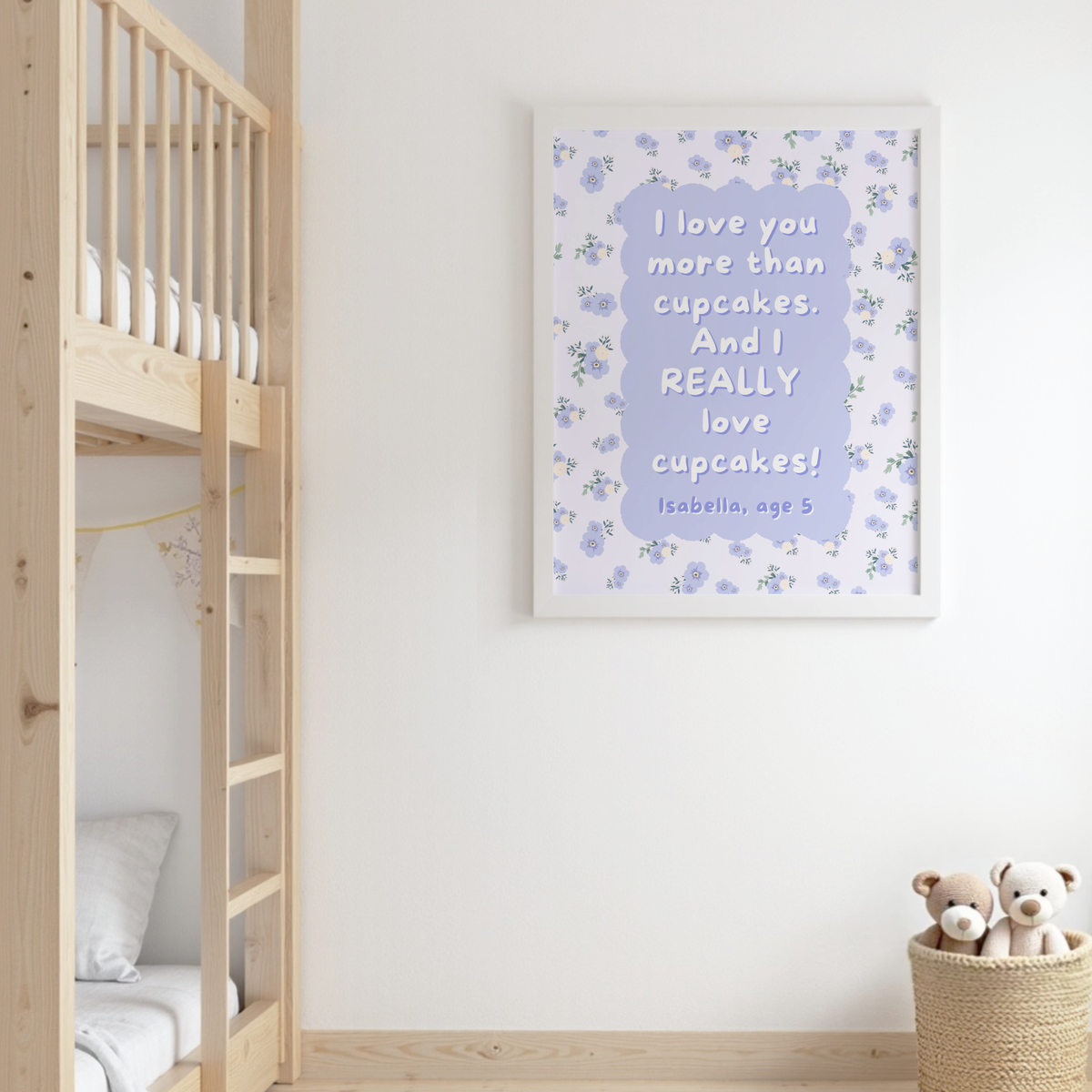Personalized Floral Wall Art - Vertical Purple Print for Kids