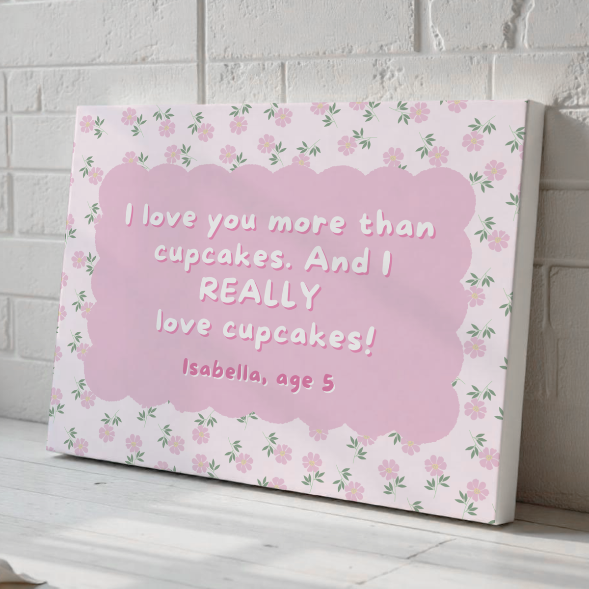 Custom Floral Kids Quote Wall Art - Pastel Pink Horizontal Print