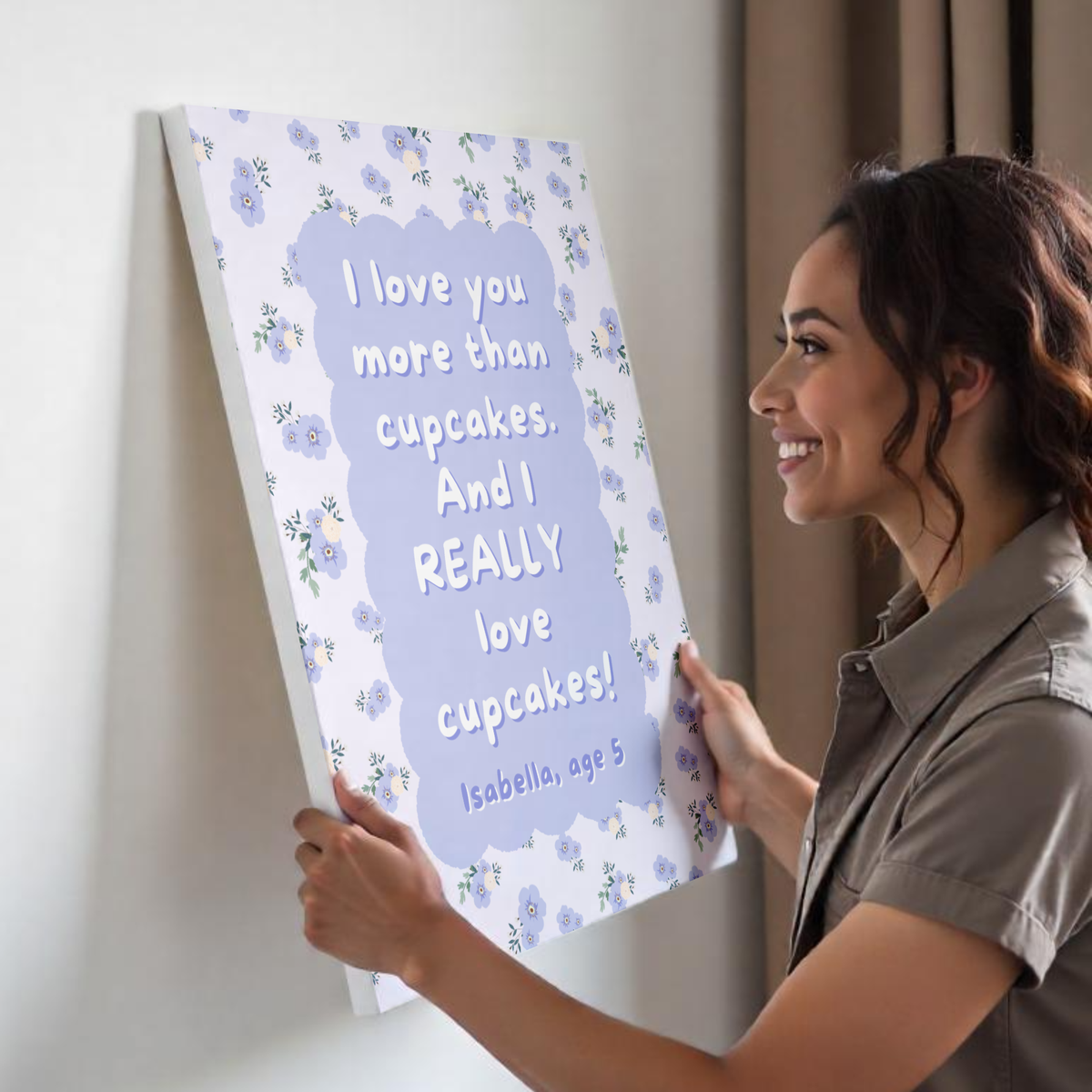 Personalized Floral Wall Art - Vertical Purple Print for Kids