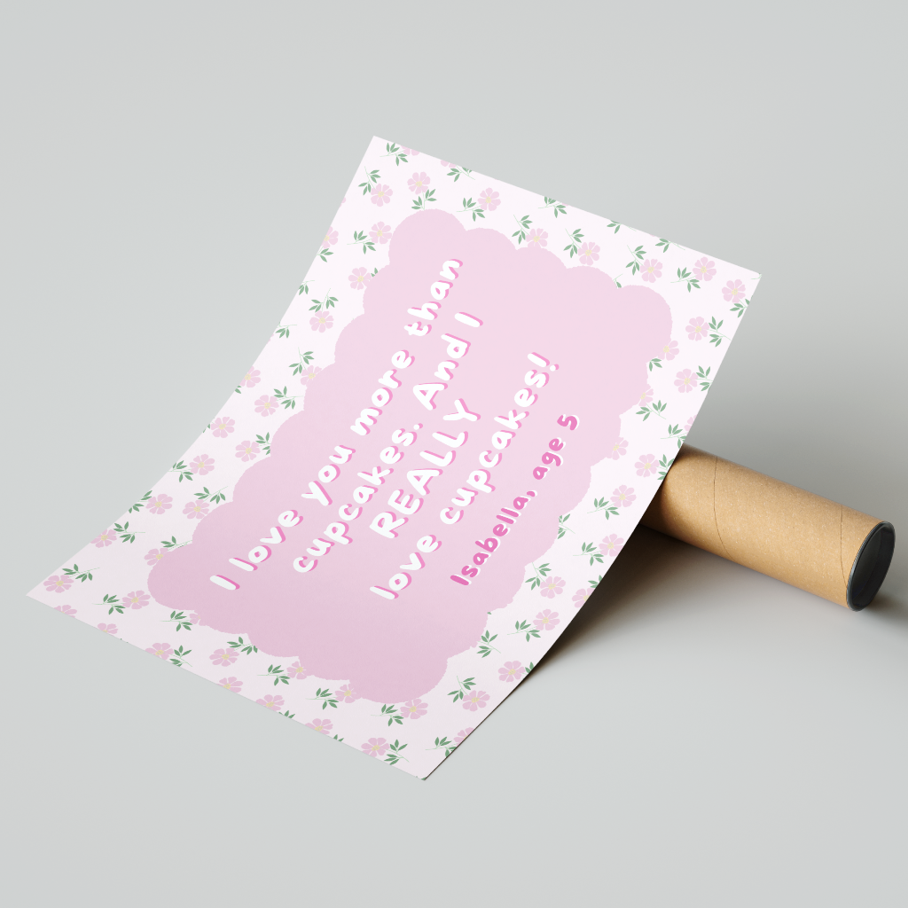 Custom Floral Kids Quote Wall Art - Pastel Pink Horizontal Print