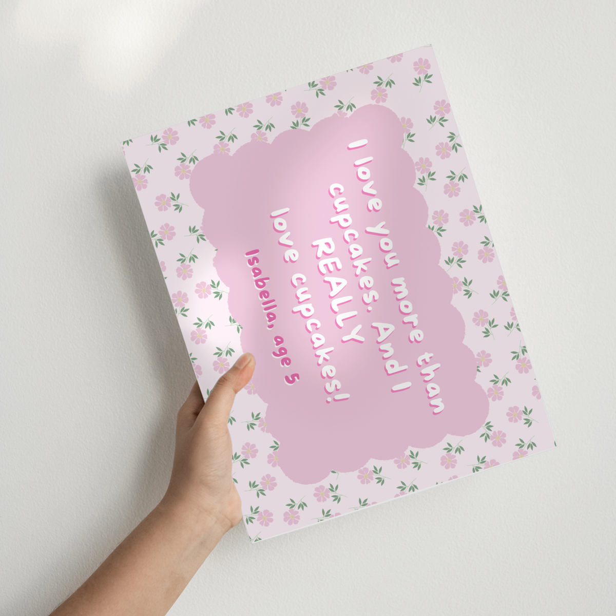 Custom Floral Kids Quote Wall Art - Pastel Pink Horizontal Print