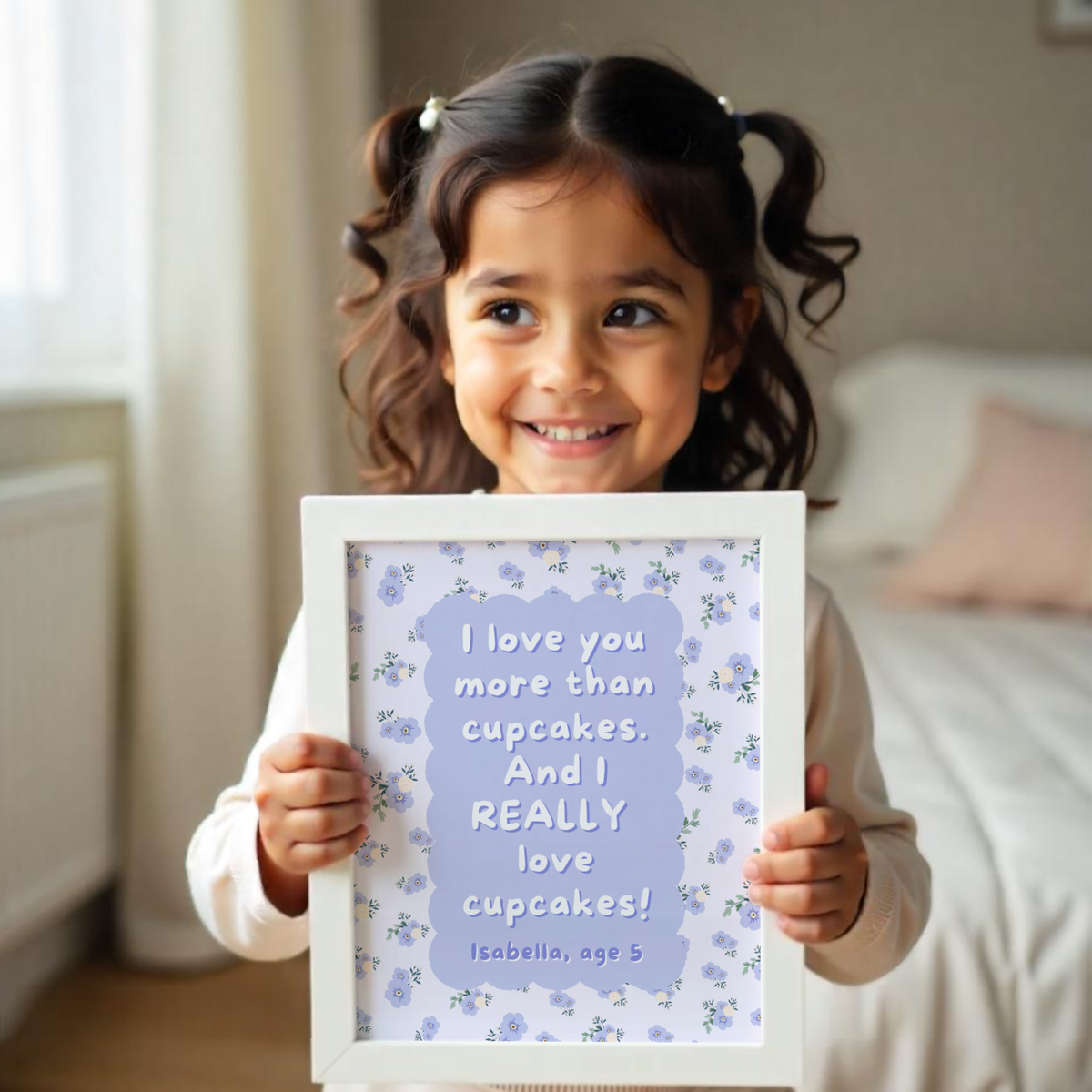 Personalized Floral Wall Art - Vertical Purple Print for Kids