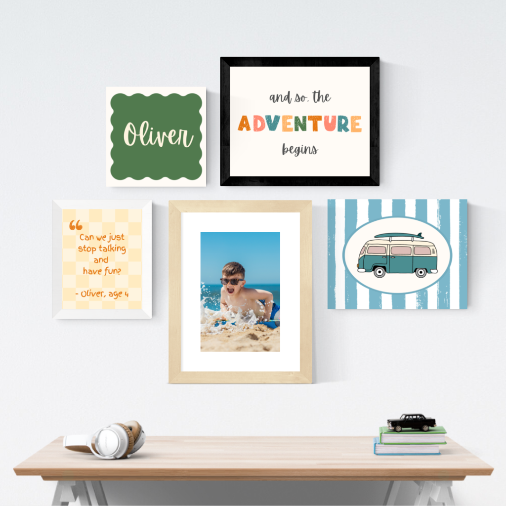 Personalized Kids Gallery Wall Beach Adventure in Blue