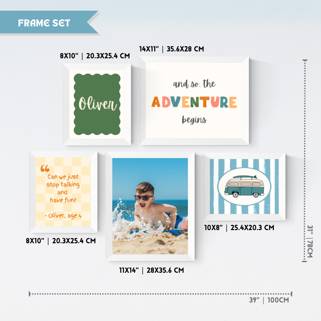 Personalized Kids Gallery Wall Beach Adventure in Blue