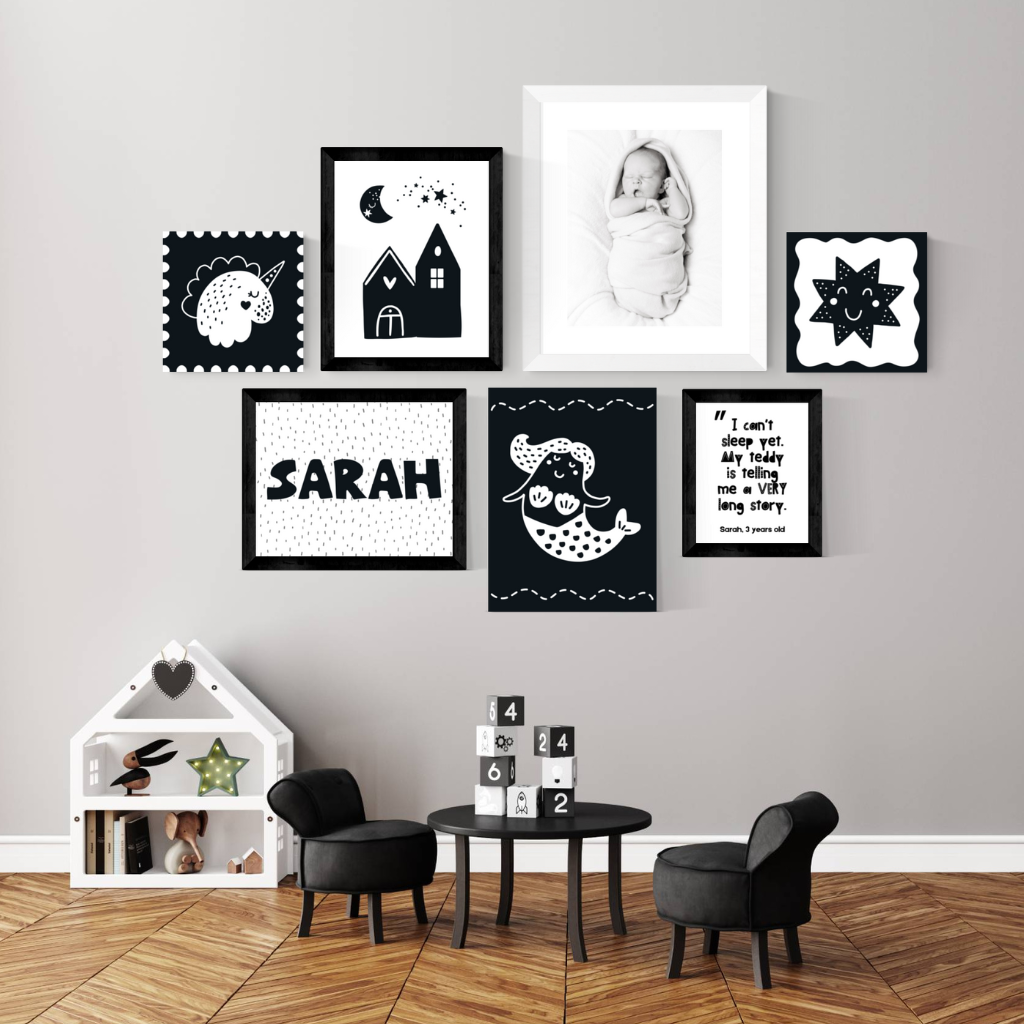 Kids Scandinavian Mermaid & Unicorn Wall Art Gallery Playroom Decor